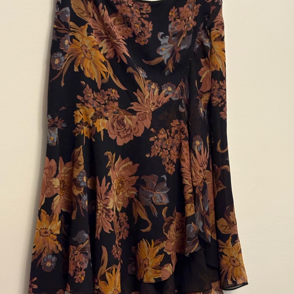Ralph Lauren Black and Brown Floral A-Line Skirt